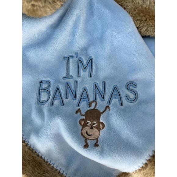 Carters Blue MONKEY "I’m Bananas" Silky Swaddling Blanket Blankie Lovey RattleC - Picture 3 of 9
